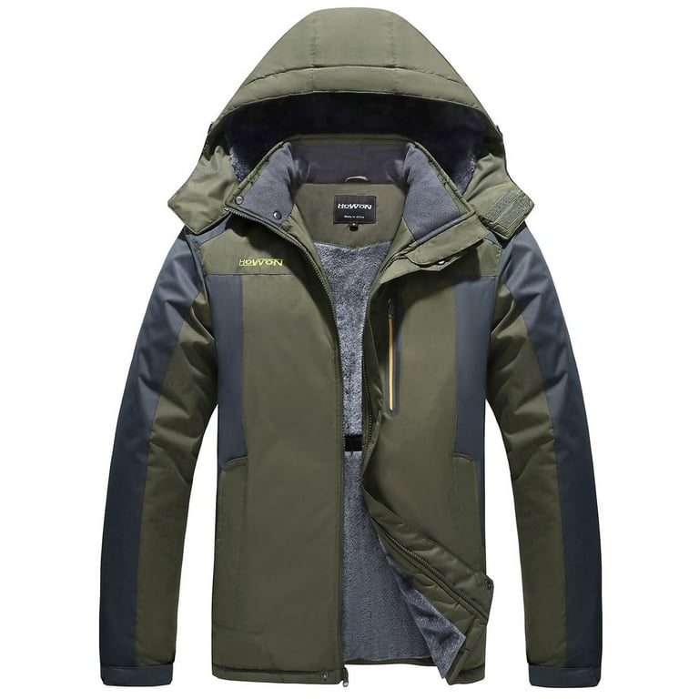 How on Men s Winter Coat Snow Jacket Windproof Waterproof Ski Jackets Army Green 2XL