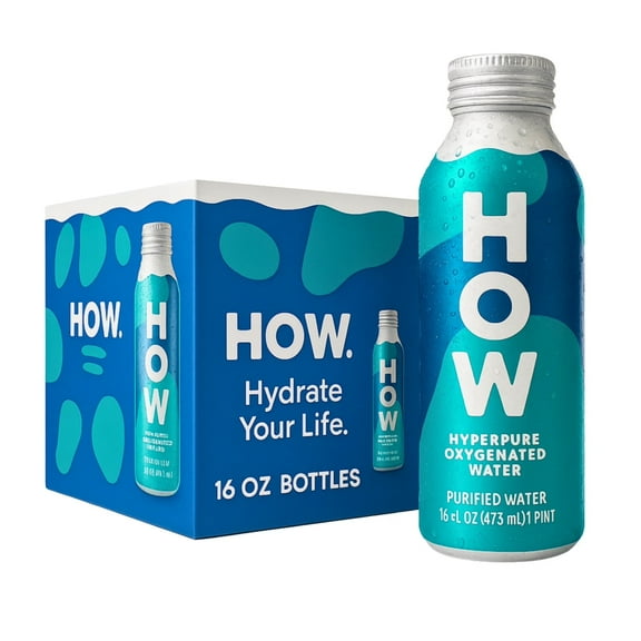 HOW WATER - Hyper Purified, Oxygenated Alkaline Water 12 Pack Aluminum Bottles