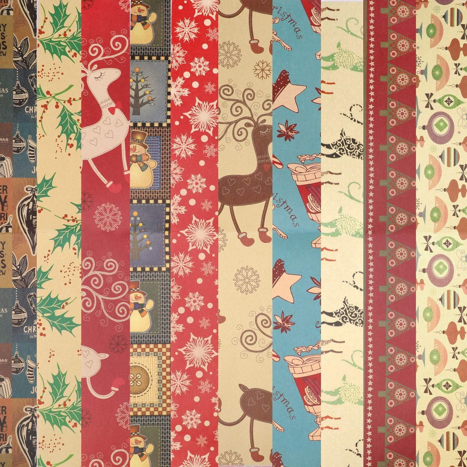 HOWAF 10 Pack Christmas Kraft Wrapping Paper, Holiday Gift Wrapping