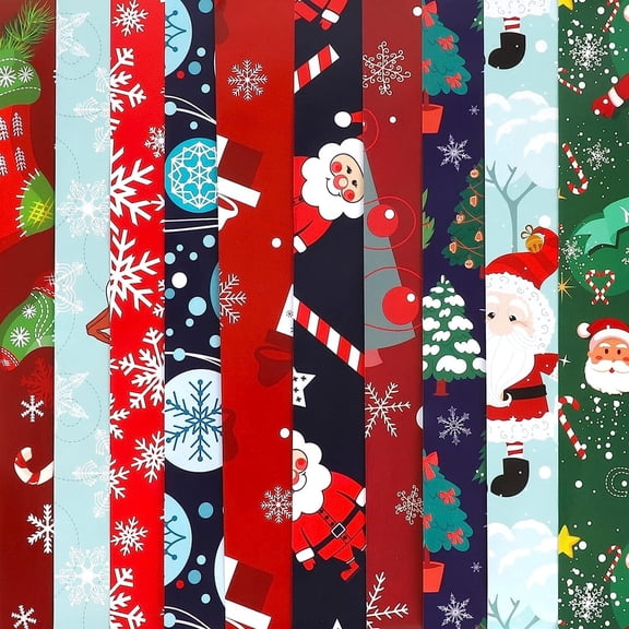 VETPW 10 Sheets Large Christmas Kraft Wrapping Paper, Christmas Kraft Gift Wrap Papers with Santa Claus Snowflake Elk Christmas Tree Pattern (27.6x19.7inch)