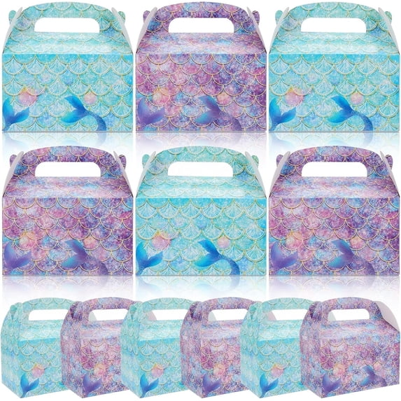 HOWAF 12 Pack Mermaid Party Boxes Gift Bags, Mermaid Theme Party Lunch Boxes, Mermaid Christmas New Year Party Gift Boxes