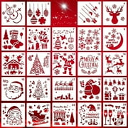 VETPW 24 Pack Christmas Stencils Bullet Journal Templates Reusable Plastic for Craft Art Drawing Painting Spraying Window Glass and Card Making DIY Drawing Painting Craft Projects