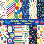 HOWAF 24 Sheets Happy Birthday Scrapbook Paper 12x12, Colorful Double Sided Birthday Patterned Paper Decorative Cardstock for Greeting Card Making Scrapbook Supplies