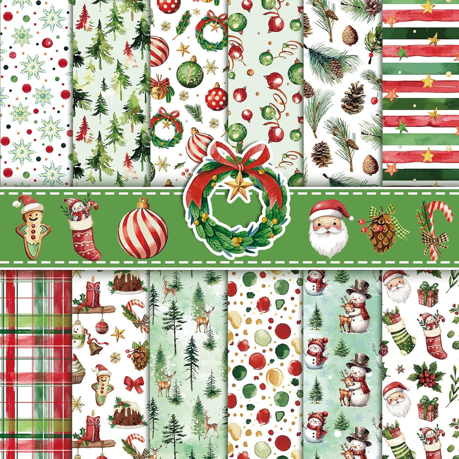 48 Sheet Christmas Pattern Paper Pack - 6x6 Scrapbook Cardstock For Card Making
