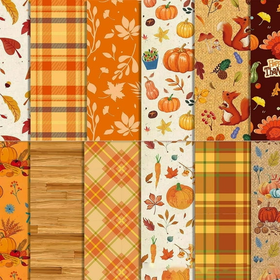 HOWAF 24 Sheets Fall Thanksgiving Pattern Paper Pack 12 Designs Double-Sided Autumn Scrapbook Decorative Craft Paper for Holiday Autumn Harvest Thanksgiving DIY Card Making Photo Album Decor