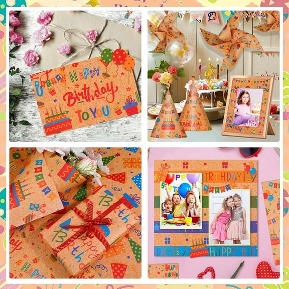 HOWAF 24 Sheets Happy Birthday Scrapbook Paper 12x12inch, Kraft Color Printed Cardstock Birthday Origami Paper Double Sided Cardstock for Greeting Card Making Scrapbook Supplies