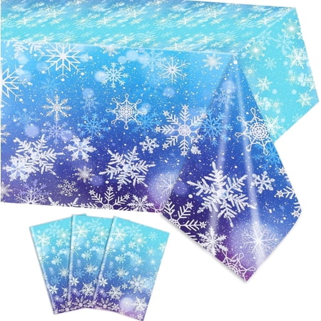 HOWAF 3 Pack Christmas Snowflake Table Cloth, Winter Wonderland Party Table Cover Waterproof PVC Disposable Tablecloths for Birthday Baby Shower Favor Decorations, 51x87inch