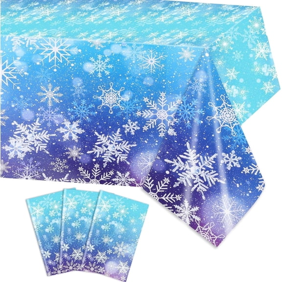 VETPW 3 Pack Christmas Snowflake Table Cloth, Winter Wonderland Party Table Cover Waterproof PVC Disposable Tablecloths for Birthday Baby Shower Favor Decorations, 51x87inch