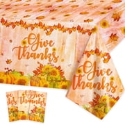 VETPW 3pcs Thanksgiving Party Tablecloth,Give Thanks Party Supplies Table Cover for Autumn Harvest Party Holiday Dining Home Decor, Pumpkin Sunflower Retangular Table Decoration