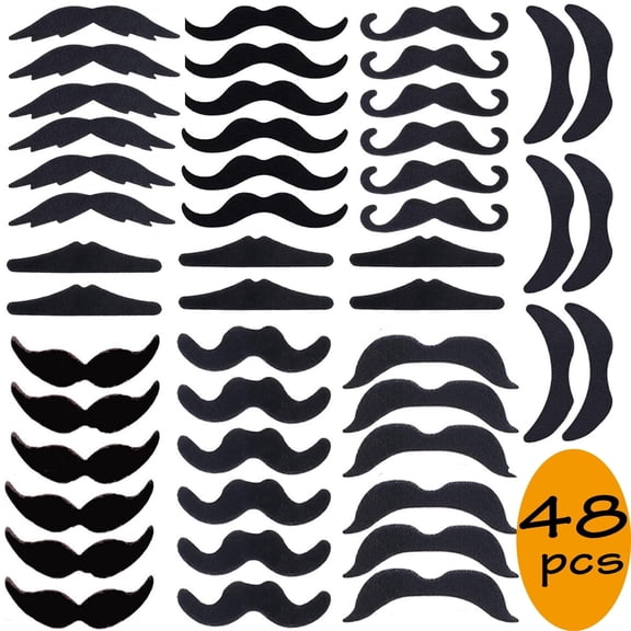 HOWAF 48pcs Fake Beard Fake Mustaches Halloween AccessoriesFake Beard Moustache Halloween Party Supplies Halloween Cosplay Fake Mustache Beard