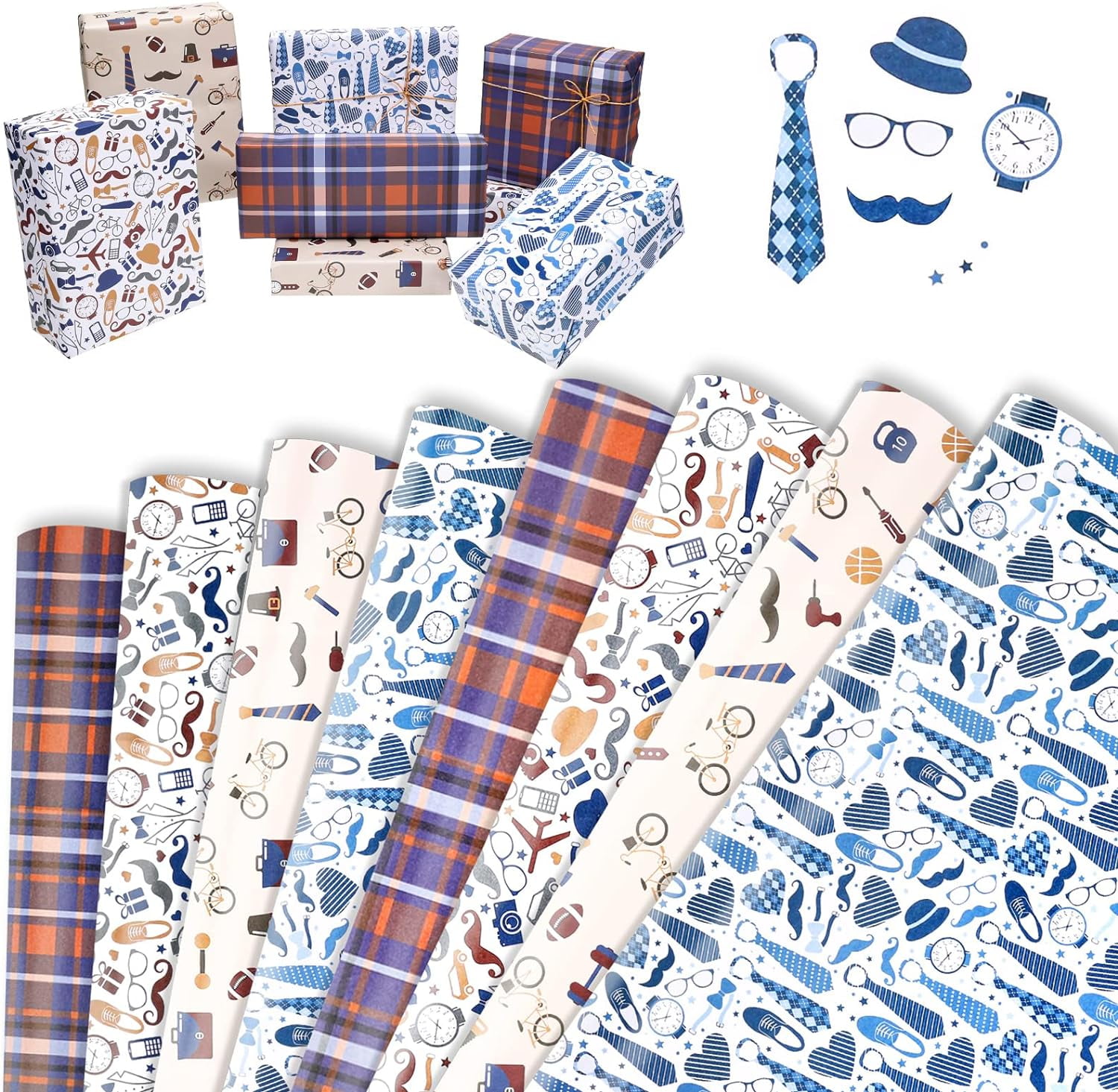 HOWAF 8 Sheet Fathers Day Wrapping Paper, Happy Father's Day Wrapping