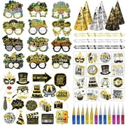HOWAF 94 PCS New Year Party Decorations Kit, Happy New Year Photo Booth Props 2025 Glasses New Years Party Hats New Years Noise Makers New Year Necklace NYE Tattoos New Years Eve Party Supplies