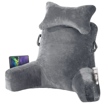 HOWAF Backrest Reading Pillow, Extra Large 31in Backrest Pillow with Arms, Bed Rest Pillow with Detachable Neck Roll, 3 Pockets for Watching TV Bed Rest Reading Gaming, Dark Grey
