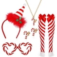 thumbnail image 1 of VETPW Christmas Candy Cane Costume, Candy Cane Headband Christmas Headbands Xmas Headbands, Candy Cane Stockings Christmas Glasses, Candy Cane Earrings Necklace for Christmas Costume Women, 1 of 7