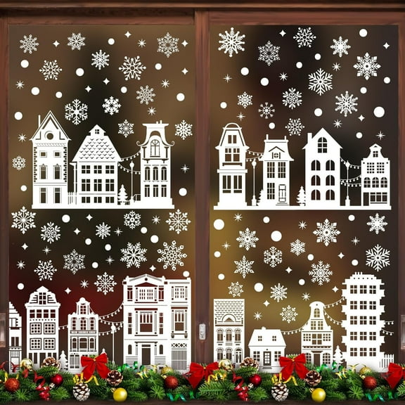 HOWAF Christmas House Window Stickers, Xmas Window Clings, Santa Snow Flakes Decals for Christmas Window Decorations, 9pcs/set Xmas Christmas Decoration Supplies, A Style