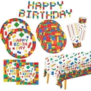 HOWAF Kids Building Block Birthday Celebration Party Supply Set, Colorful, 133 Pieces