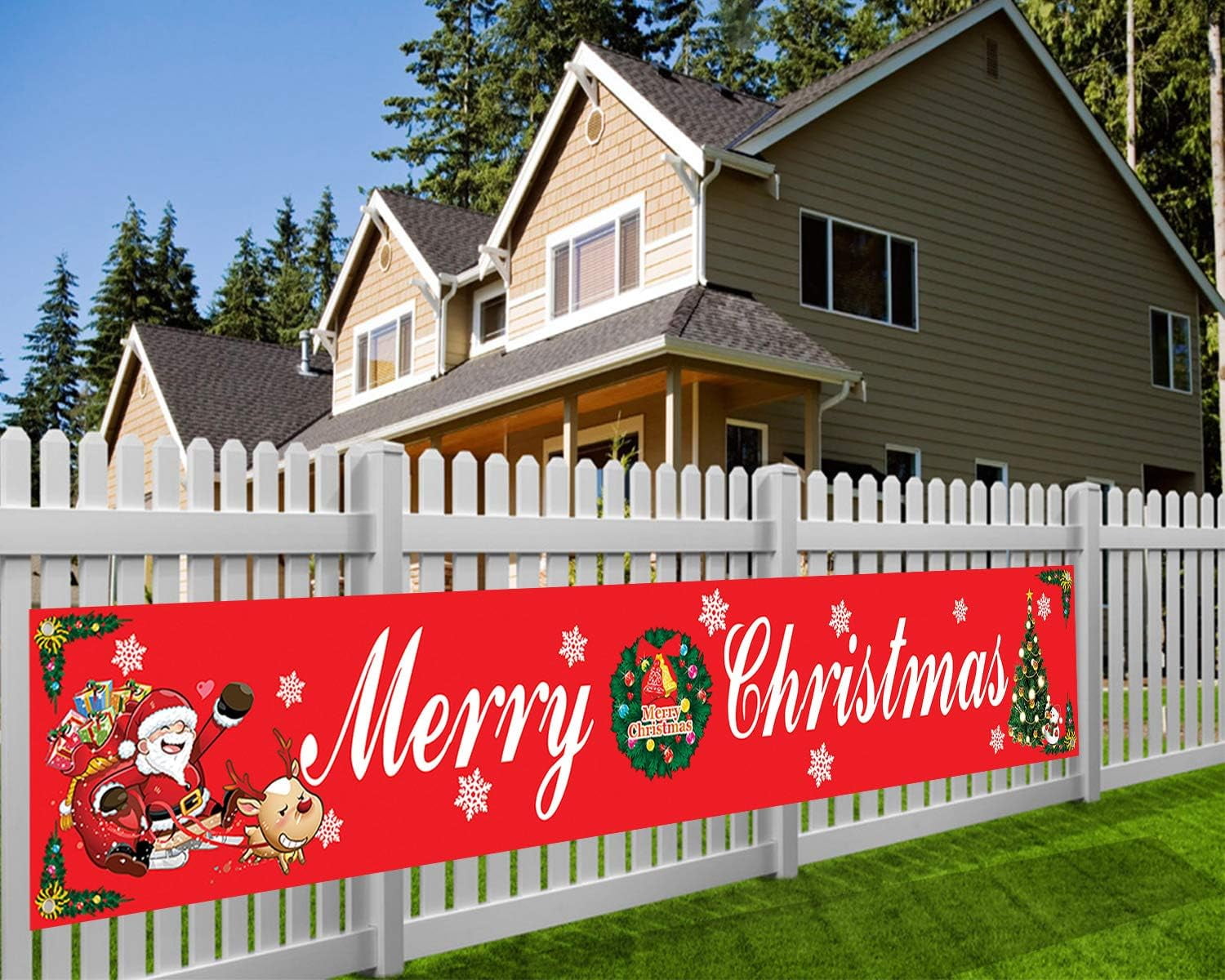 HOWAF Large Merry Christmas Banner for Christmas Party Decoration Outdoor Indoor, Xmas Banner 