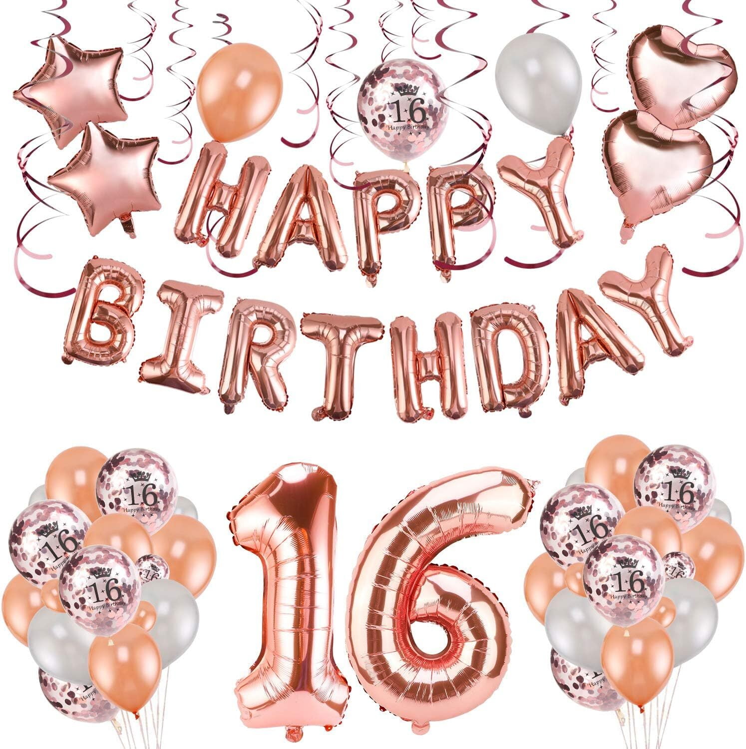 HOWAF Rose Gold 16th Birthday Decorations for Girls, 16th Birthday — free download