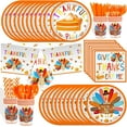 thumbnail image 1 of HOWAF 117pcs Turkey Thanksgiving Party Tableware Set, Turkey Day Disposable Dinnerware for Thanksgiving Dinner Supplies, Thankful Themed Paper Napkins Plates Cups Knife Fork Turkeys Tablecloth, 1 of 7