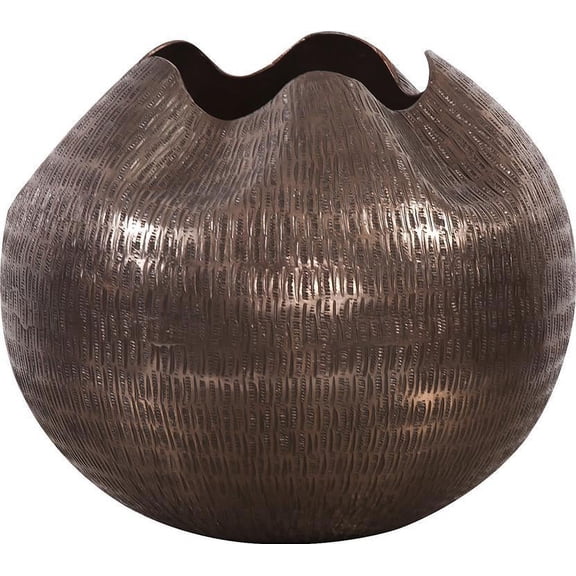 HOWARD ELLIOTT Vase Globe Pinched Top Small Textured Deep Copper Alumin