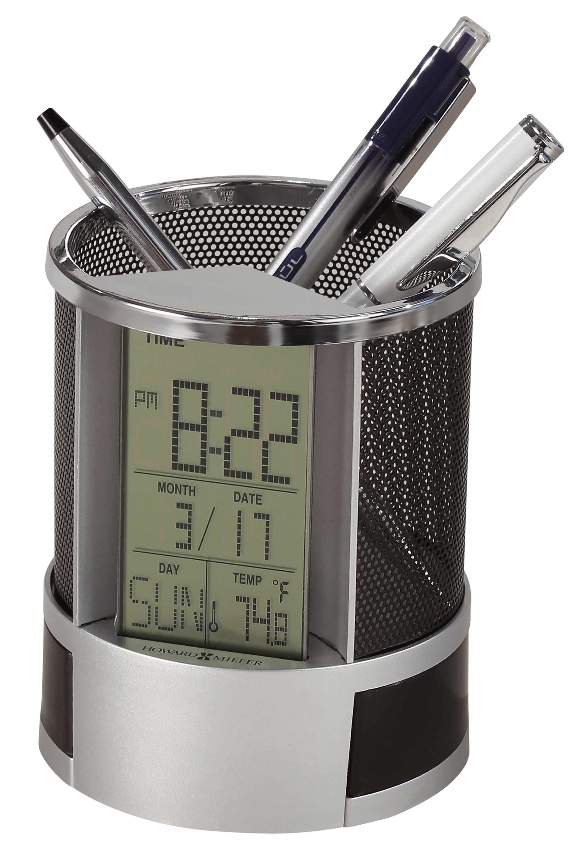 Howard Miller Black and Silver Digital Table Clock with Pencil Cup