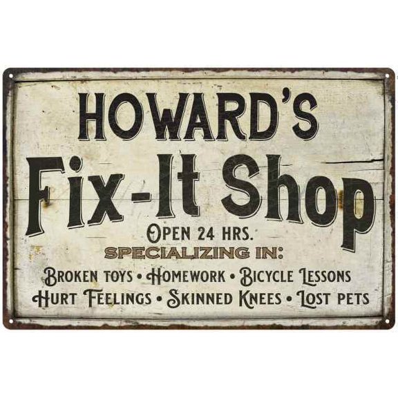 HOWARD'S Fix-It Shop Sign Grandpa Dad Wall Decor 8 x 12 High Gloss Metal 208120006082