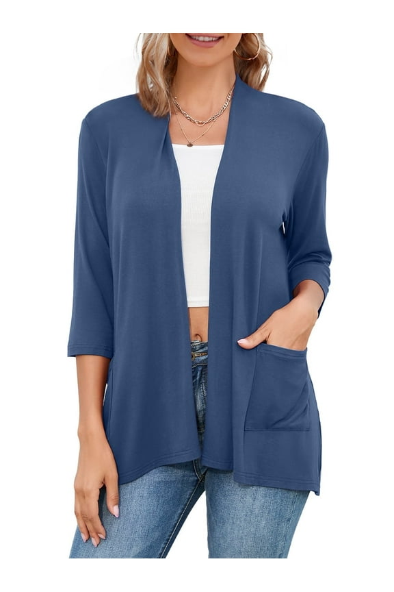 3/4 Sleeve Cardigans, Easy to Wear, Flowy Open Front Cardigan Sweaters, Summer Cover Ups, Denim Blue M