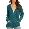 thumbnail image 1 of HOWCOME Basic Lightweight Full Zip Hoodie for Women Long Sleeve Thin Cardigan Jacket Drawcord Hood and Kangaroo Pockets Navy Blue X-Large, 1 of 6