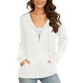 thumbnail image 1 of HOWCOME Basic Lightweight Full Zip Hoodie for Women Long Sleeve Thin Cardigan Jacket Drawcord Hood and Kangaroo Pockets White 2X-Large, 1 of 6