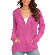 HOWCOME Basic Women’s Full-Zip Hoodie – Cozy Brushed Ribbed Knit Long Sleeve Cardigan Jacket with Adjustable Hood and Pockets Rose Pink 2X-Large