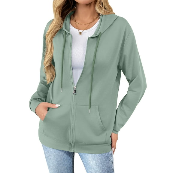 HOWCOME Basic Women's Full-Zip Hoodie – Lightweight Non-Fleece Long Sleeve Track Jacket with Adjustable Hood and Pockets, Mint Green X-Large
