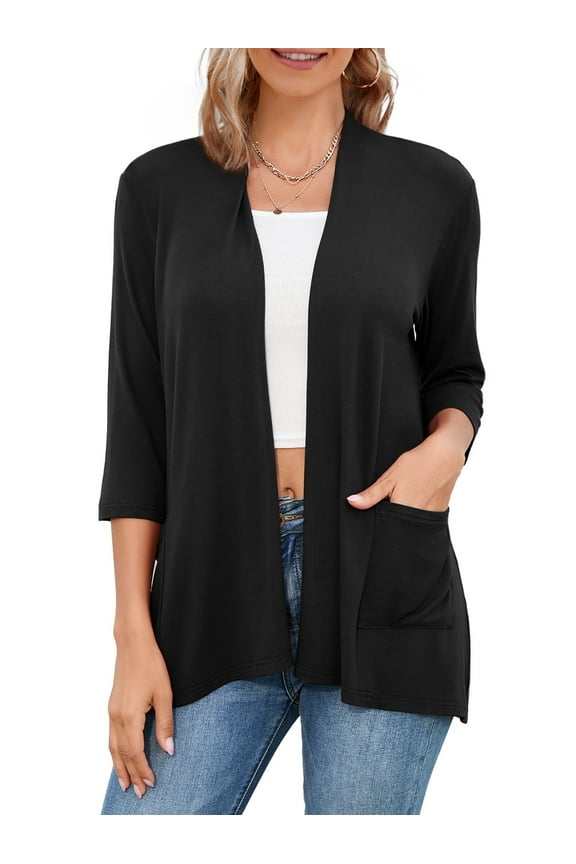 Casual Lightweight Open Front Cardigan Sweaters for Women, Pockets, Female, 2X-Large, Black