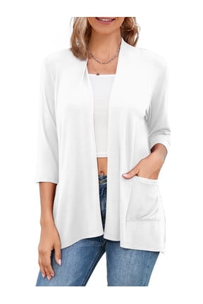 Casual Lightweight Open Front Cardigan Sweaters for Women, Pockets, Female, 2X-Large, White