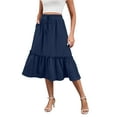 thumbnail image 1 of HOWCOME Elastic High Waist Tiered Skirts for Women Flowy A-line Skirts Below Knee with Pockets Fashion 2025 Navy Blue, 2XL, 1 of 6