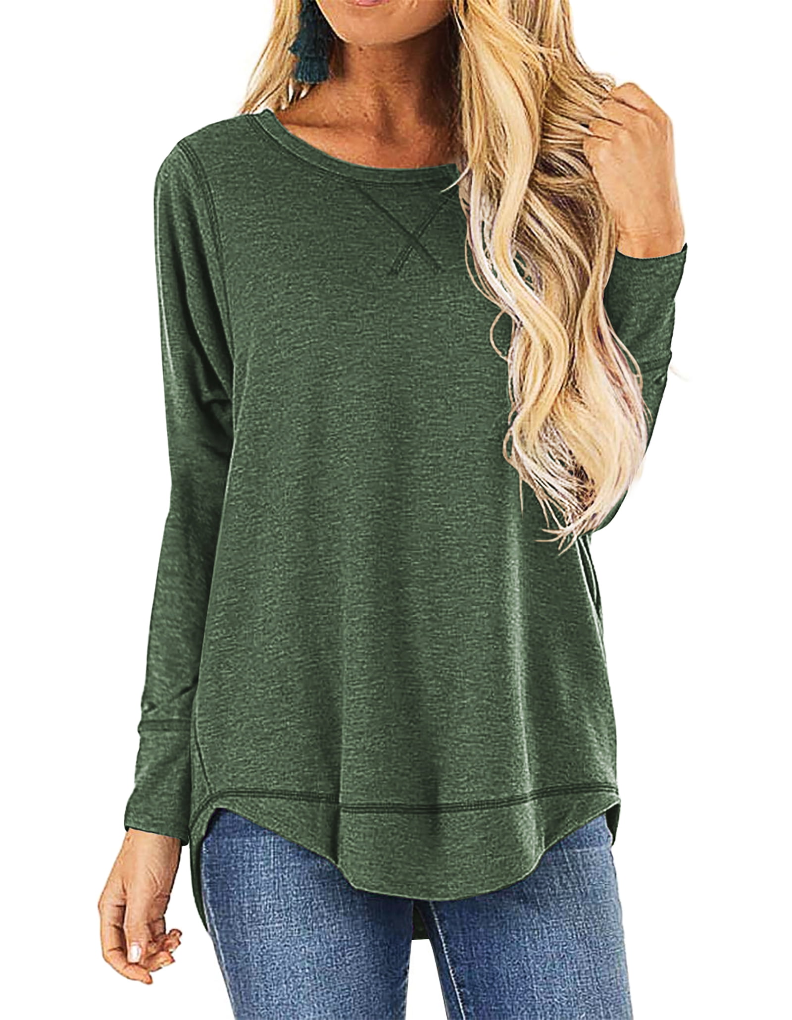 Fall Long Sleeve Side Split Casual Loose Tunic Womens Blouses