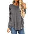 thumbnail image 1 of HOWCOME Fall Long Sleeve Side Split Casual Loose Tunic Womens Blouses, 1 of 5