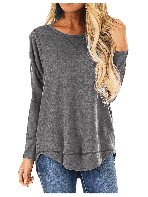 Fall Long Sleeve Side Split Casual Loose Tunic Womens Blouses