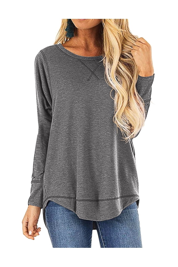 Fall Long Sleeve Side Split Casual Loose Tunic Womens Blouses
