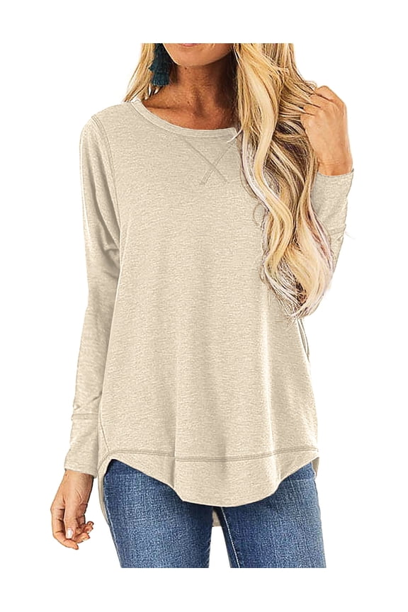 Fall Long Sleeve Side Split Casual Loose Tunic Womens Blouses