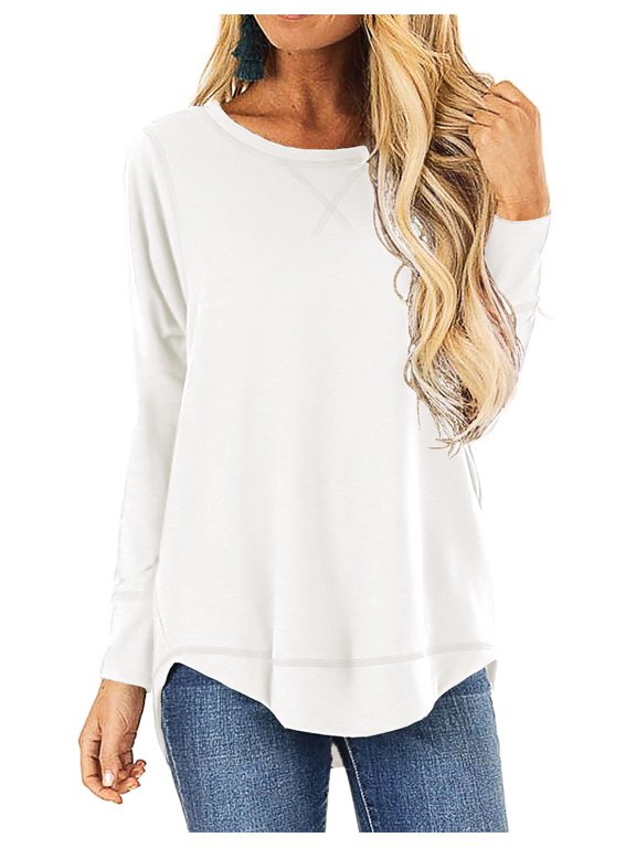 Fall Long Sleeve Side Split Casual Loose Tunic Womens Blouses