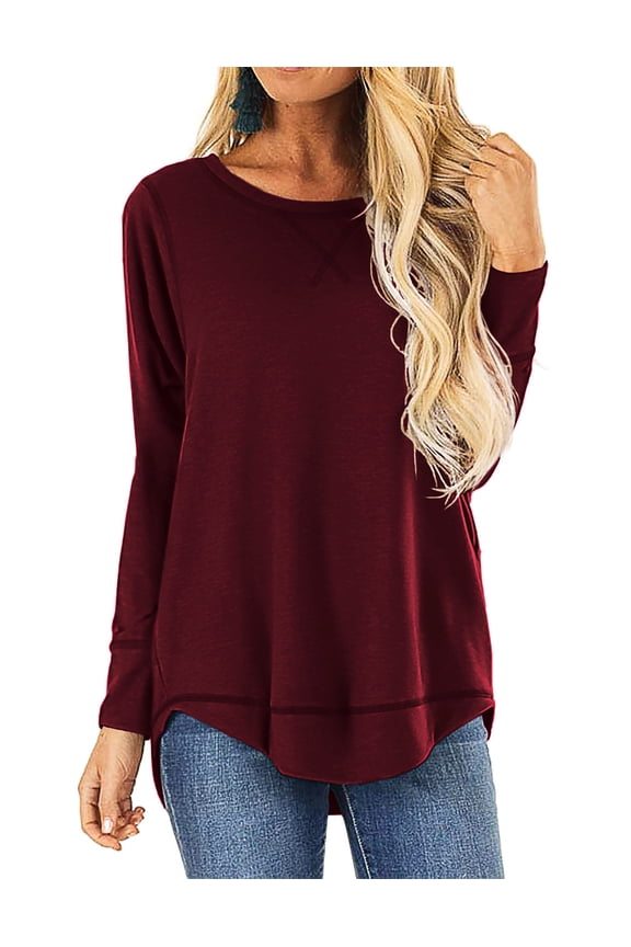 Fall Long Sleeve Side Split Casual Loose Tunic Womens Blouses