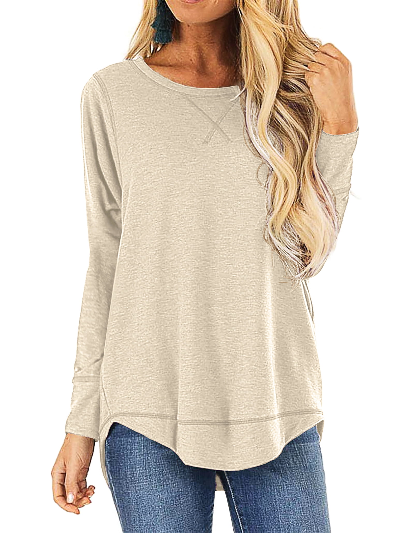 HOWCOME Fall Long Sleeve Side Split Casual Loose Tunic Womens Blouses ...