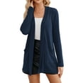 thumbnail image 1 of HOWCOME Lightweight Cardigan Sweater for Women Open Front Long Sleeve Knit Cover Up with Pockets,Navy Blue L, 1 of 7
