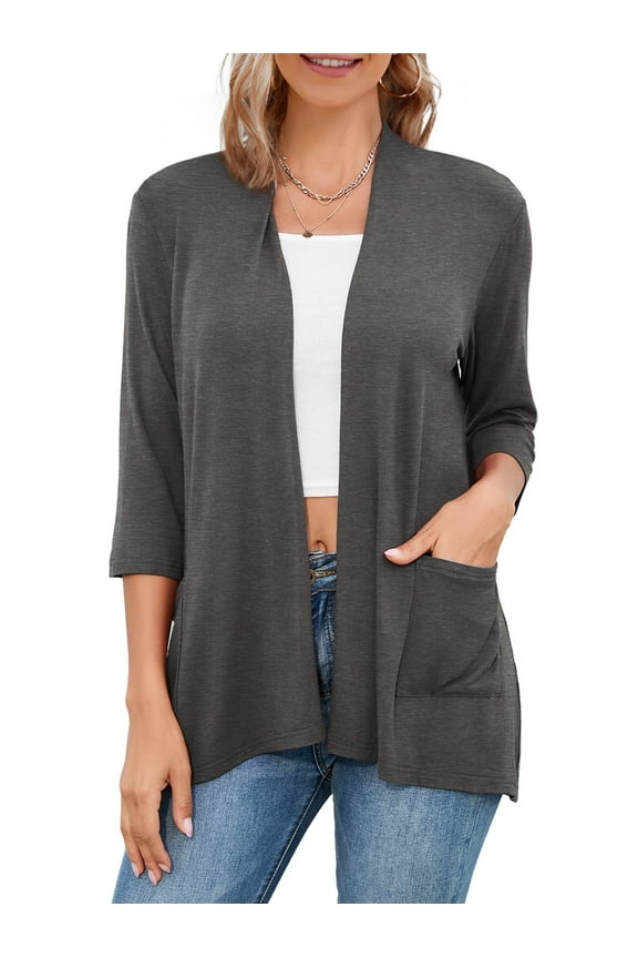 Lightweight Kimonos for Women Loose Fit 3/4 Sleeve Beach Cover Up Cardigan Sweaters, Female, X-Large, Dark Gray