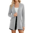 thumbnail image 1 of HOWCOME Lightweight Knit Cardigan for Women Long Sleeve Open Front Sweater with Pockets, Office Layering Cover Ups,Light Gray XL, 1 of 7