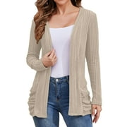 HOWCOME Long Sleeve Cardigans for Women, Lightweight Open Front Cardigan Sweaters, Casual Knit Coat Large Apricot