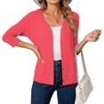 thumbnail image 1 of HOWCOME Open Front Cardigan for Women Button Down 3/4 Sleeve Knitted Tops Casual Layer, Coral Red M, 1 of 7