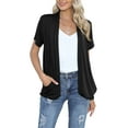 thumbnail image 1 of HOWCOME Open Front Cardigans for Women with Pockets Lightweight Short Sleeve Ruffle Front Duster (Large,Black), 1 of 8