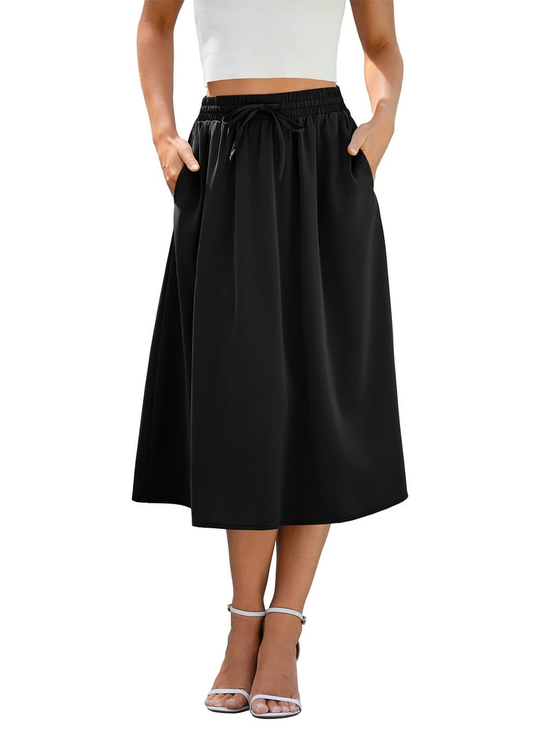 HOWCOME Pleated Skirts for Women Boho Elastic Waist A Line Skirt