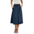 thumbnail image 1 of HOWCOME Pleated Skirts for Women Boho Elastic Waist A Line Skirt Swing Beach Midi Skirt with Pockets Grayish Blue, S, 1 of 7